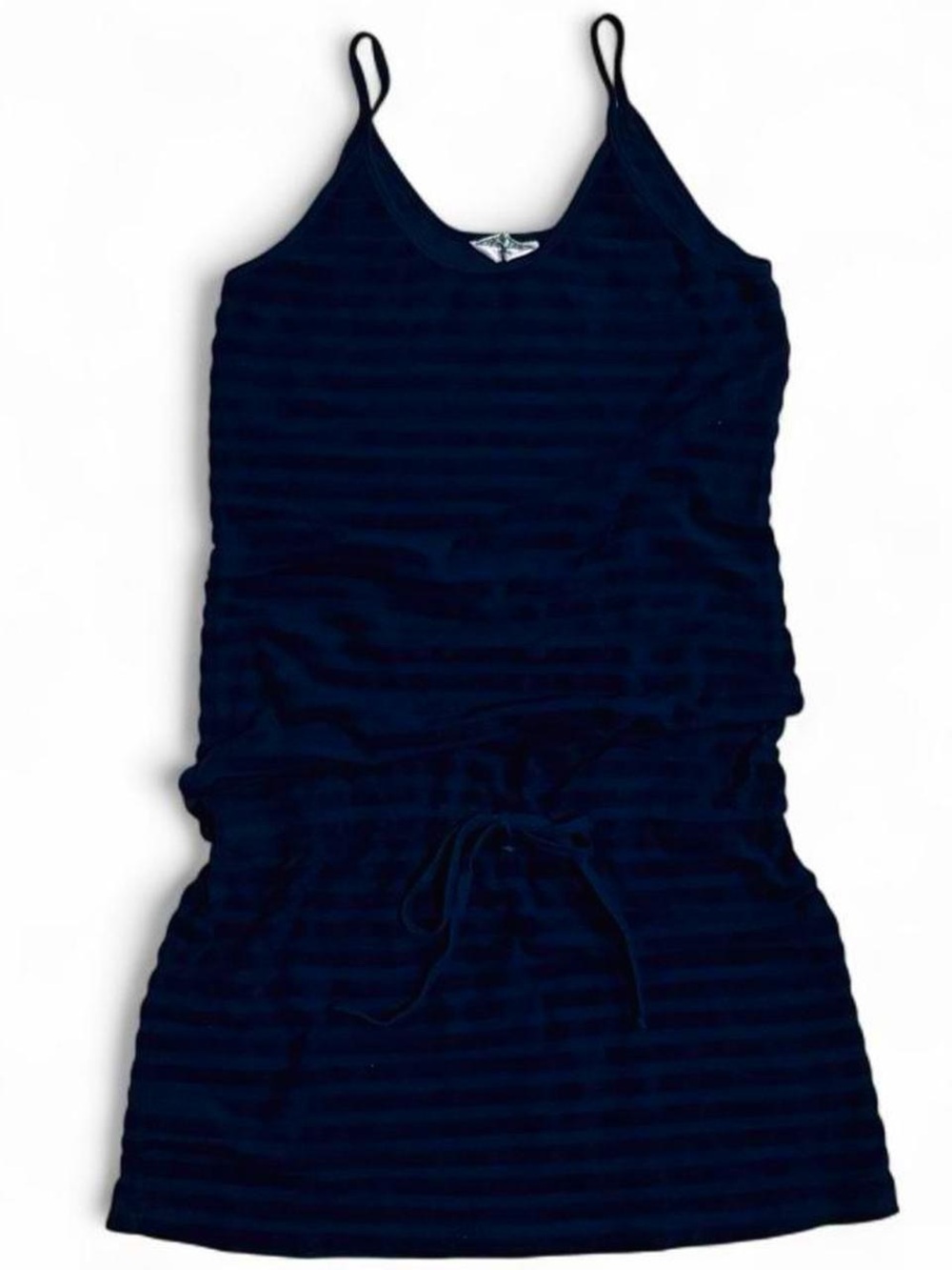 NEW Hard Tail terry cloth stripe navy blue drawstring waist mini slip dress